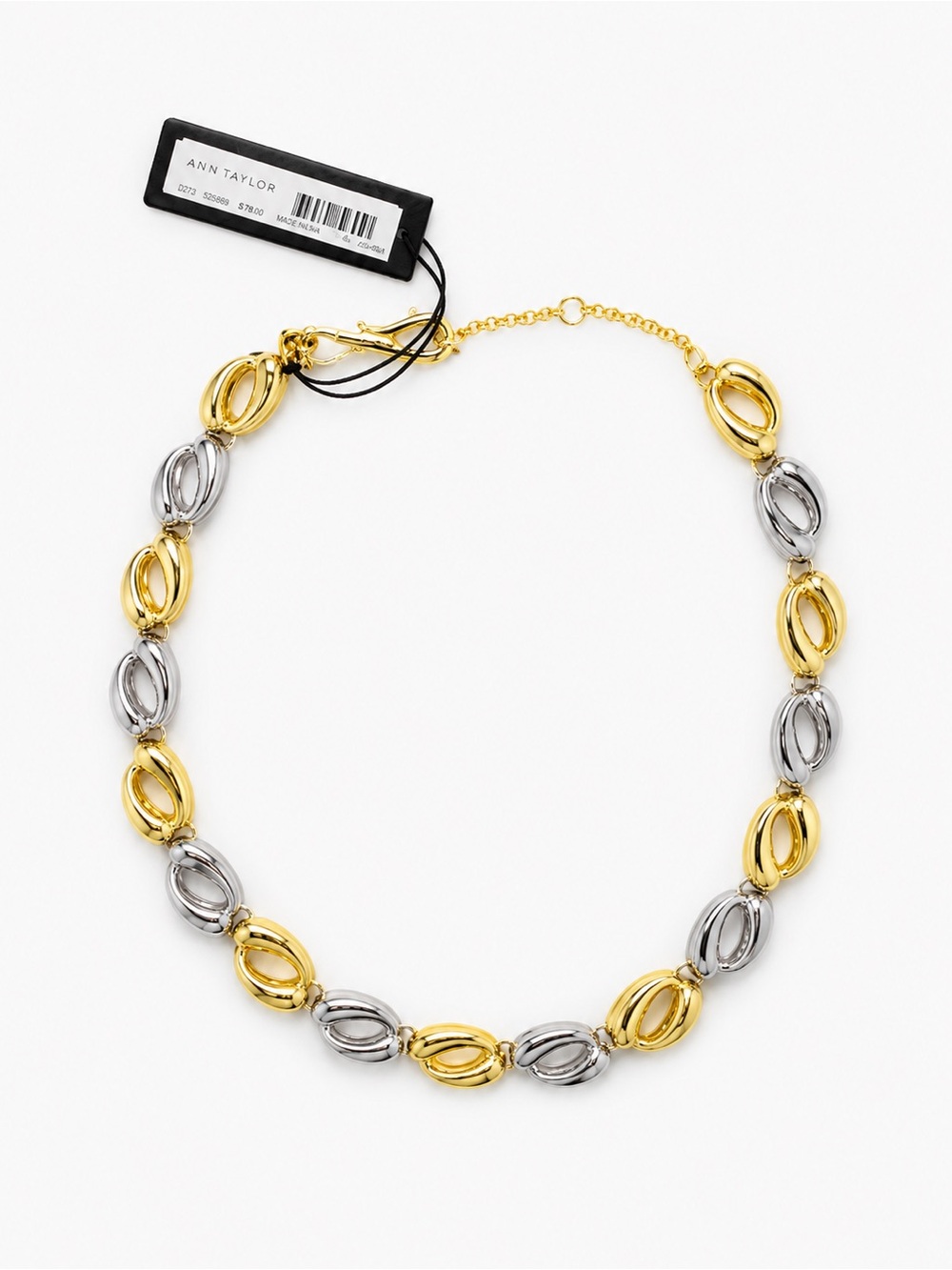 Ann Taylor Two-Tone Gold/Silver Oval Link Chain Necklace 18in Adjustable